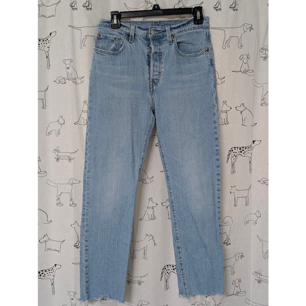 Levi’s 501 Women’s Jeans Light Wash Straight Leg Raw Hem High Rise Denim 27X30